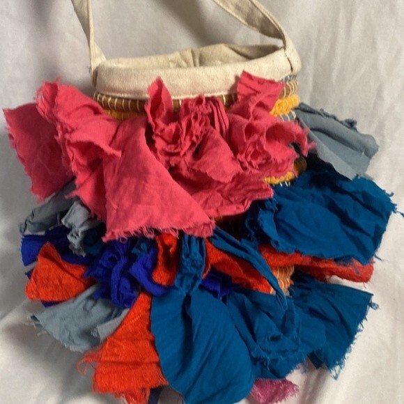 Art boho rainbow hippie purse bag silk ties handmade 9x7 colorful fairy hobo - Picture 3 of 9